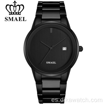 Relojes SMAEL para hombre, marca de lujo, simple, negro, inoxidable